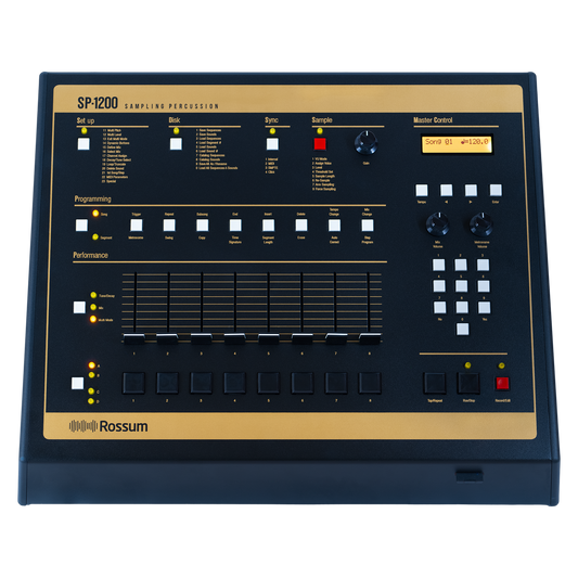 main photo of top/front of SP-1200 with gold silkscreen