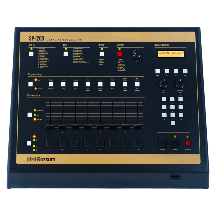 main photo of top/front of SP-1200 with gold silkscreen