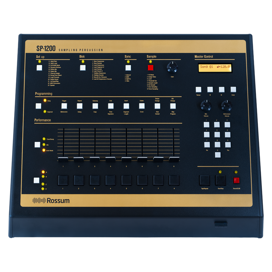 main photo of top/front of SP-1200 with gold silkscreen